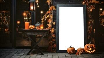 halloween, pompoen, Promotie, cafe, restaurant, ai generatief foto