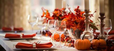 halloween, dankzegging tafel instellingen decoratie, ai generatief foto