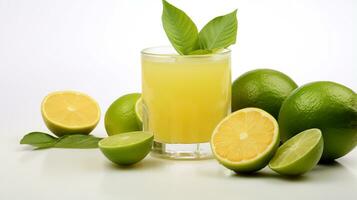 foto van een calamansi sap drinken geïsoleerd Aan wit achtergrond. generatief ai