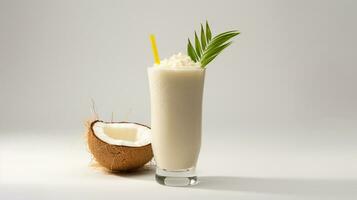 foto van een kokosnoot pina colada smoothie geïsoleerd Aan wit achtergrond. generatief ai