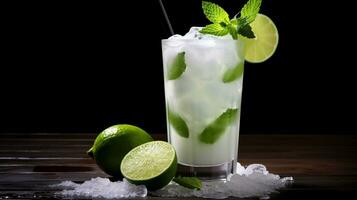 foto van een kokosnoot mojito drinken geïsoleerd Aan zwart achtergrond. generatief ai