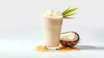 foto van een kokosnoot pina colada smoothie geïsoleerd Aan wit achtergrond. generatief ai