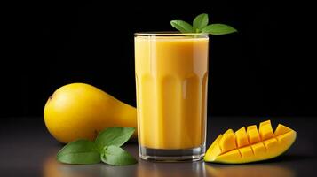 foto van een mango smoothie geïsoleerd Aan zwart wit achtergrond. generatief ai