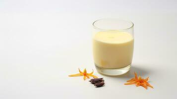 foto van een saffraan melk geïsoleerd Aan vlak wit achtergrond. generatief ai
