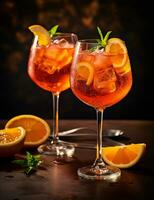 foto van sommige aperol spritz drinken elegant geplateerd Aan een tafel. generatief ai