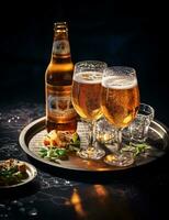 foto van sommige bier drinken elegant geplateerd Aan een tafel. generatief ai