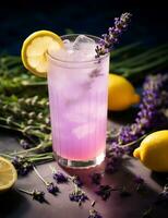 foto van sommige lavendel limonade drinken elegant geplateerd Aan een tafel. generatief ai