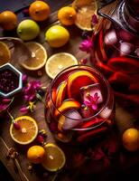 foto van sommige sangria drinken elegant geplateerd Aan een tafel. generatief ai