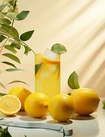 foto van sommige yuzu citrus drinken drinken elegant geplateerd Aan een tafel. generatief ai