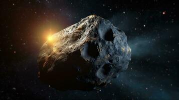 asteroïde in beweging in ruimte. generatief ai foto