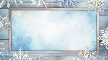 pastel winter sneeuwvlokken met een waterverf grens en houten kader foto
