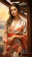 portret van mooi Japans geisha. generatief ai foto