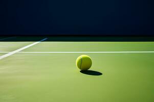 een tennis bal Aan tennis toonhoogte ai generatief foto