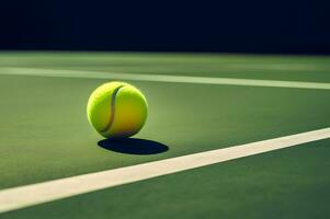 een tennis bal Aan tennis toonhoogte ai generatief foto