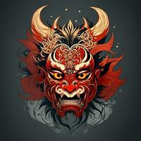 rood Japans hannya masker voor t-shirts, spellen, e-sporten, enz. ai gegenereerd foto