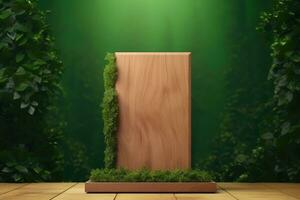 Product podium met groen natuur achtergrond foto