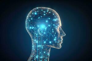 kunstmatig intelligentie- concept met menselijk hoofd en stroomkring bord foto
