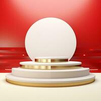 abstract ronde podium Aan rood achtergrond foto