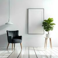 twee ingemaakt planten in voorkant van een blanco afbeelding kader, wit canvas achtergrond ,wit studio achtergrond, een minimalistische schilderen, wit ambient achtergrond ,wit kader grens. ai generatief foto