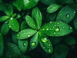 groen blad met water laten vallen Aan zwart achtergrond foto