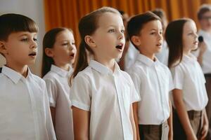 school- koor groep zingen. genereren ai foto