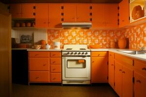 retro oranje keuken. genereren ai foto