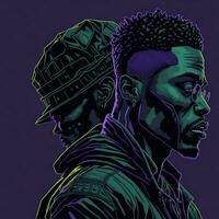 zwart rapper illustratie met duotoon stijl, Purper en groen kleur, ai generatief foto