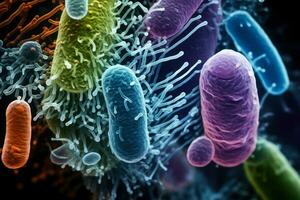 ultra gedetailleerd macro afbeeldingen van probiotisch bacterie binnen menselijk darm flora foto