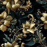 luxueus brokaat zijde kleding stof achtergrond uitstralend elegantie met ingewikkeld patronen foto