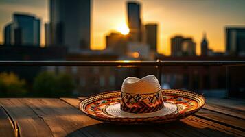 sombrero hoed Aan de tafel met licht blootstelling ai generatie foto