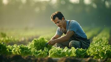 portret boer plukken groenten ai generatief foto