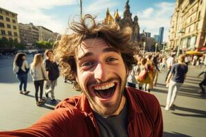 Mens nemen een selfie in de Boheems buurt foto