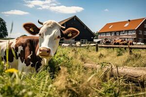 portret koe in de boerderij met licht blootstelling ai generatief foto