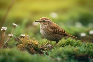 detailopname portret van een weinig bruin vogel, ai generatief foto