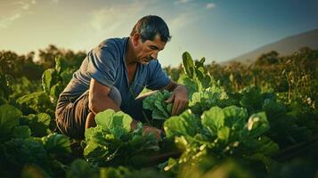 portret boer plukken groenten ai generatief foto