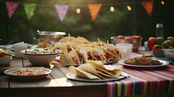 heerlijk taco's met drinken Aan de tafel ai generatief foto