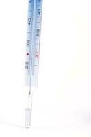 een thermometer is getoond Aan een wit achtergrond foto