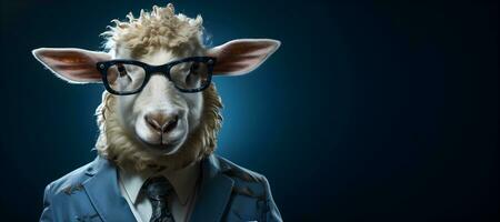 portret van een een schapen vervelend bril en een pak , kopiëren ruimte. generatief ai foto