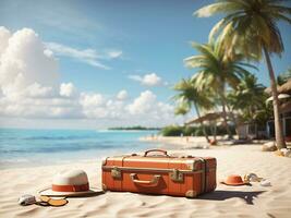 reizen koffer Aan de strand, genereren ai foto