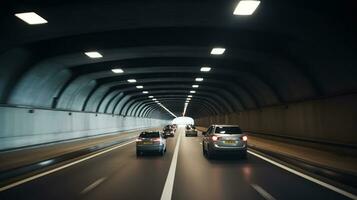 auto's het rijden door de tunnel. generatief ai foto