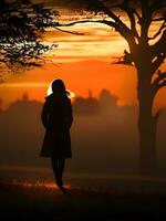 silhouet van een eenzaam vrouw staat alleen foto