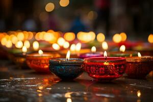 kaarslicht Bij diwali festival Indisch traditioneel festival foto