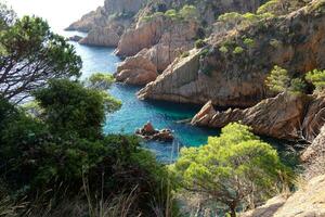 costa moedig en kust- pad langs de robuust kustlijn van noordelijk Catalonië, Spanje foto