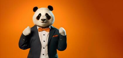 portret van een panda vervelend bril en een pak.kopie ruimte. generatief ai foto