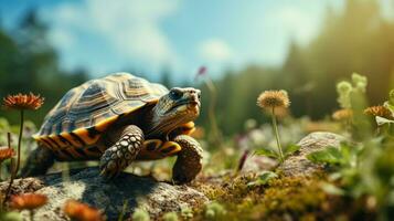 exotisch schildpad verkennen verschillend terreinen achtergrond met leeg ruimte voor tekst foto