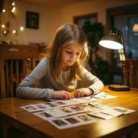 meisje aan het doen wiskunde huiswerk foto