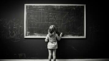 weinig meisje schrijven Aan een schoolbord foto