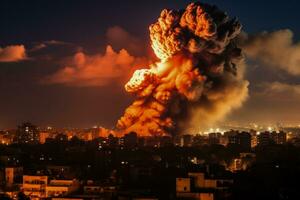 precisie luchtaanvallen veroorzaken groot explosies in dicht bevolkt steden van Israël foto