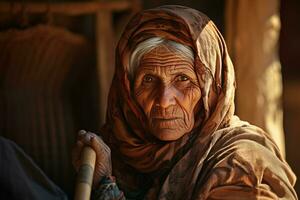 historisch oud Arabisch dorp oud vrouw. genereren ai foto