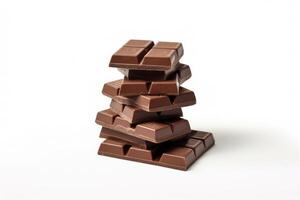 een stack van chocola bars zittend Aan top van elk andere geïsoleerd Aan een wit achtergrond ai gegenereerd foto